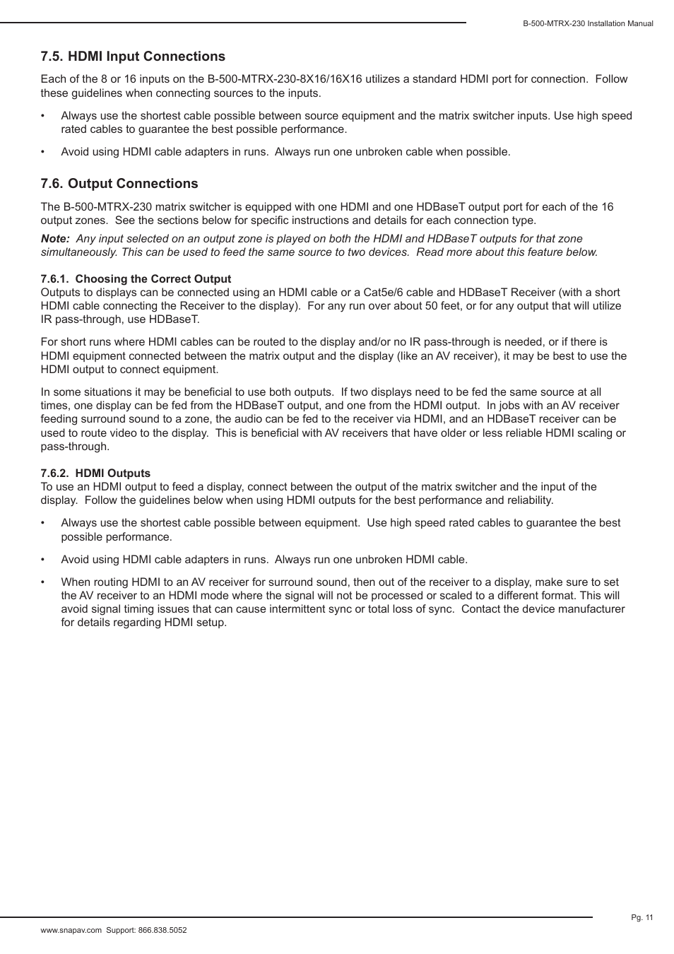 Staub Electronics B-500-MTRX-230-8X16 BINARY - HDMI 8X16 MATRIX SWITCH WITH HDMI AND HDBASET OUTPUTS User Manual | Page 11 / 32