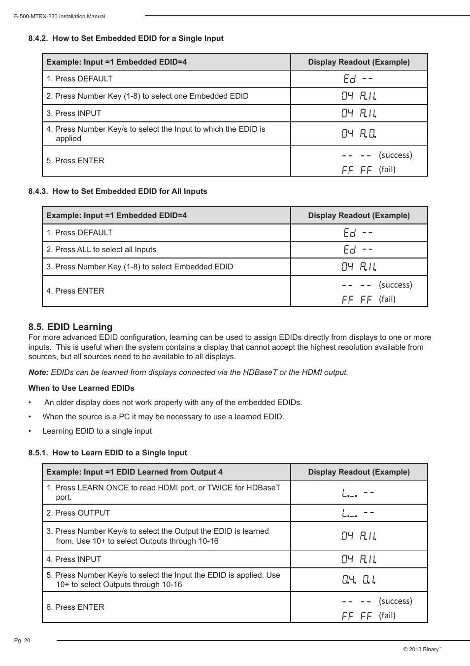Ff ff | Staub Electronics B-500-MTRX-230-8X16 BINARY - HDMI 8X16 MATRIX SWITCH WITH HDMI AND HDBASET OUTPUTS User Manual | Page 20 / 32