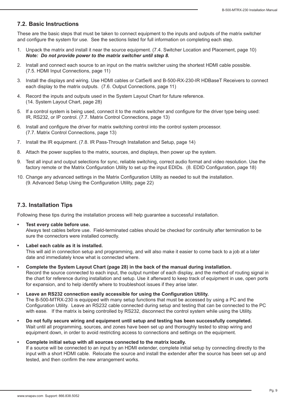 Staub Electronics B-500-MTRX-230-8X16 BINARY - HDMI 8X16 MATRIX SWITCH WITH HDMI AND HDBASET OUTPUTS User Manual | Page 9 / 32