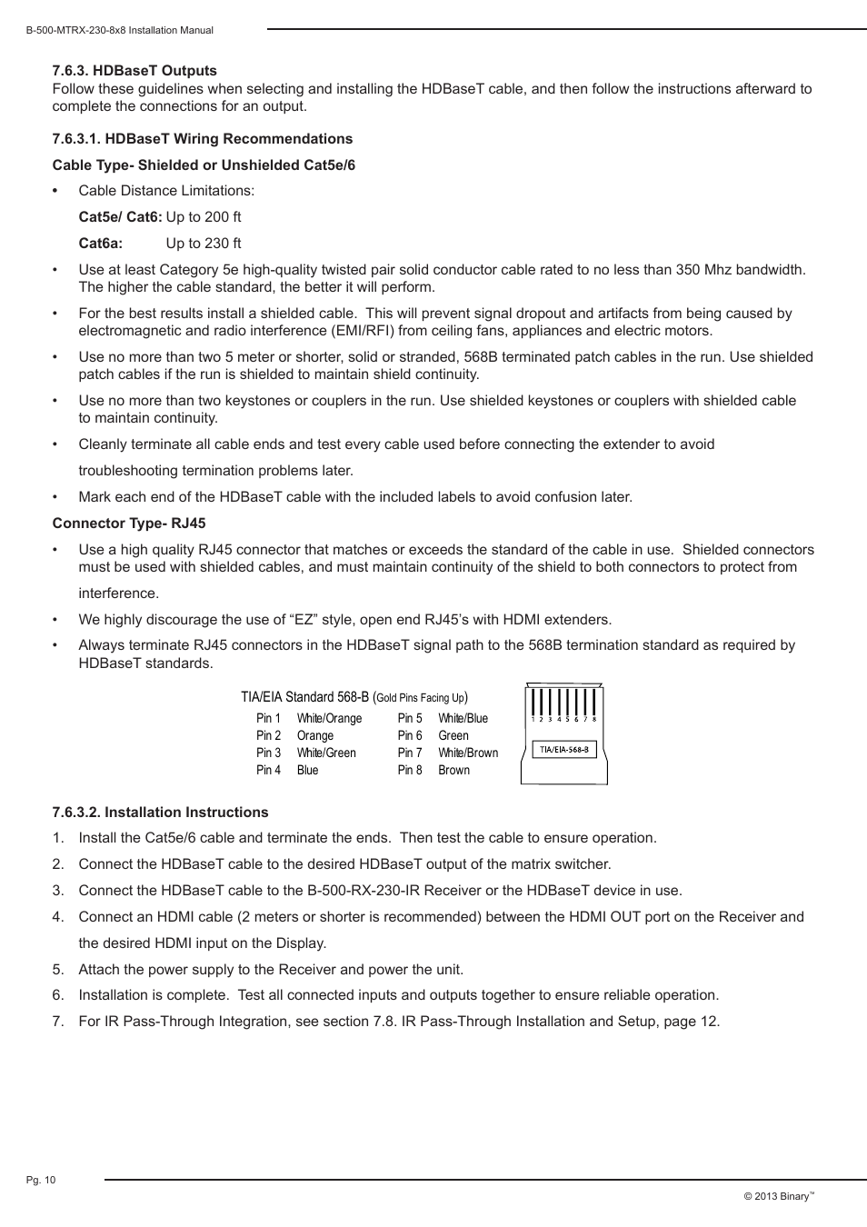 Staub Electronics B-500-MTRX-230-8X8 BINARY - HDMI 8X8 MATRIX SWITCH WITH HDMI AND HDBASET OUTPUTS User Manual | Page 10 / 28