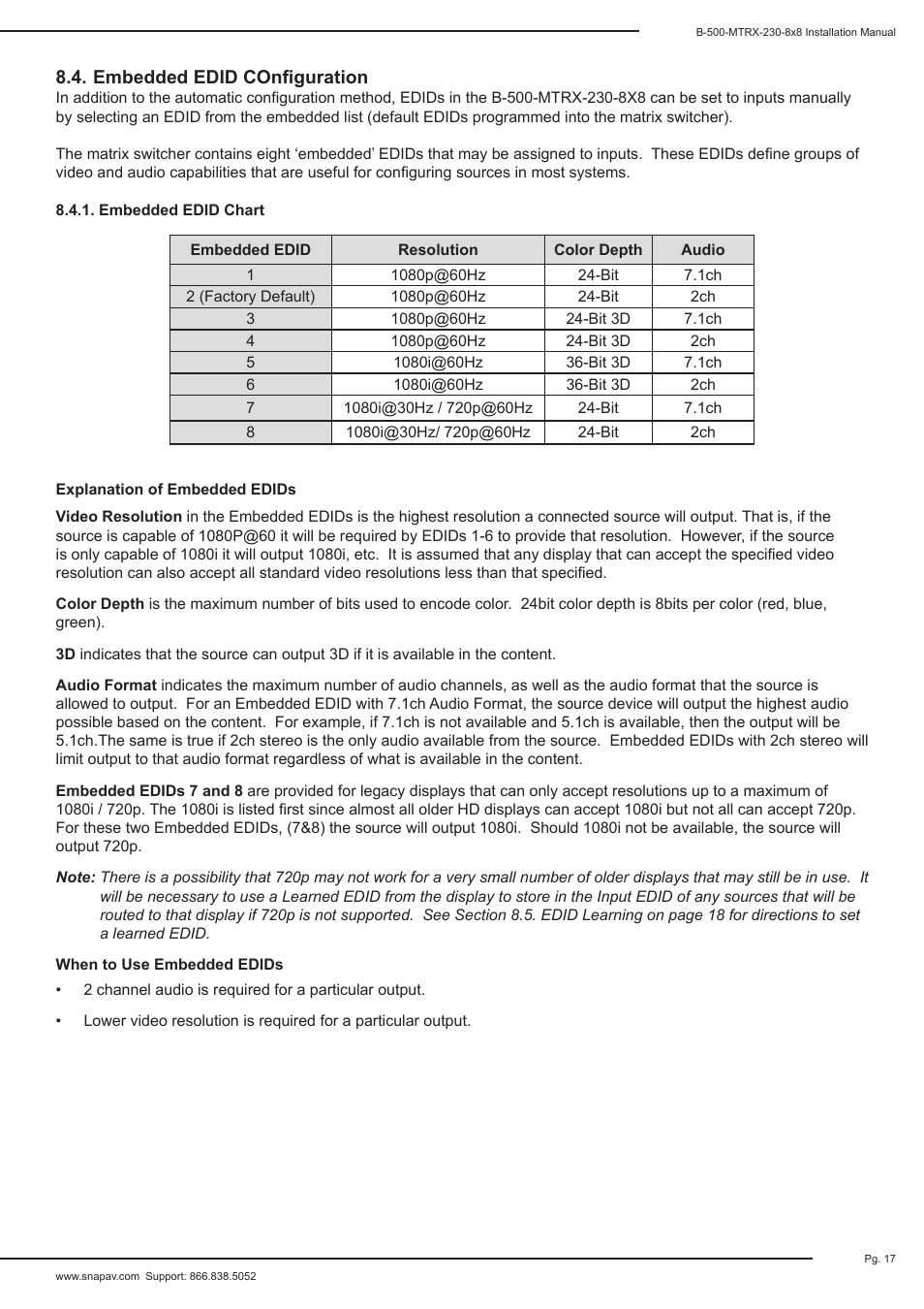 Staub Electronics B-500-MTRX-230-8X8 BINARY - HDMI 8X8 MATRIX SWITCH WITH HDMI AND HDBASET OUTPUTS User Manual | Page 17 / 28