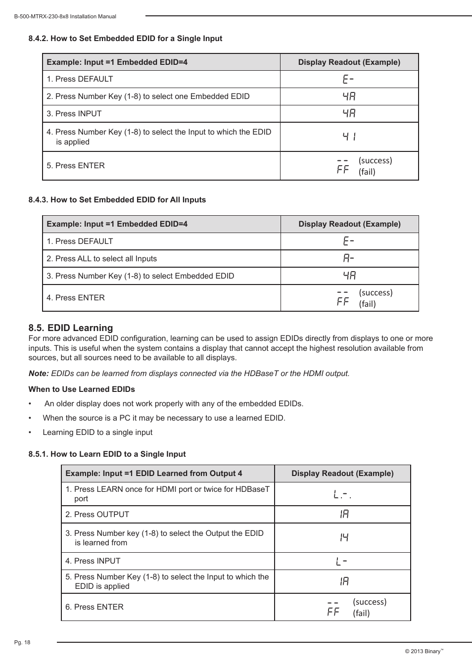 Staub Electronics B-500-MTRX-230-8X8 BINARY - HDMI 8X8 MATRIX SWITCH WITH HDMI AND HDBASET OUTPUTS User Manual | Page 18 / 28