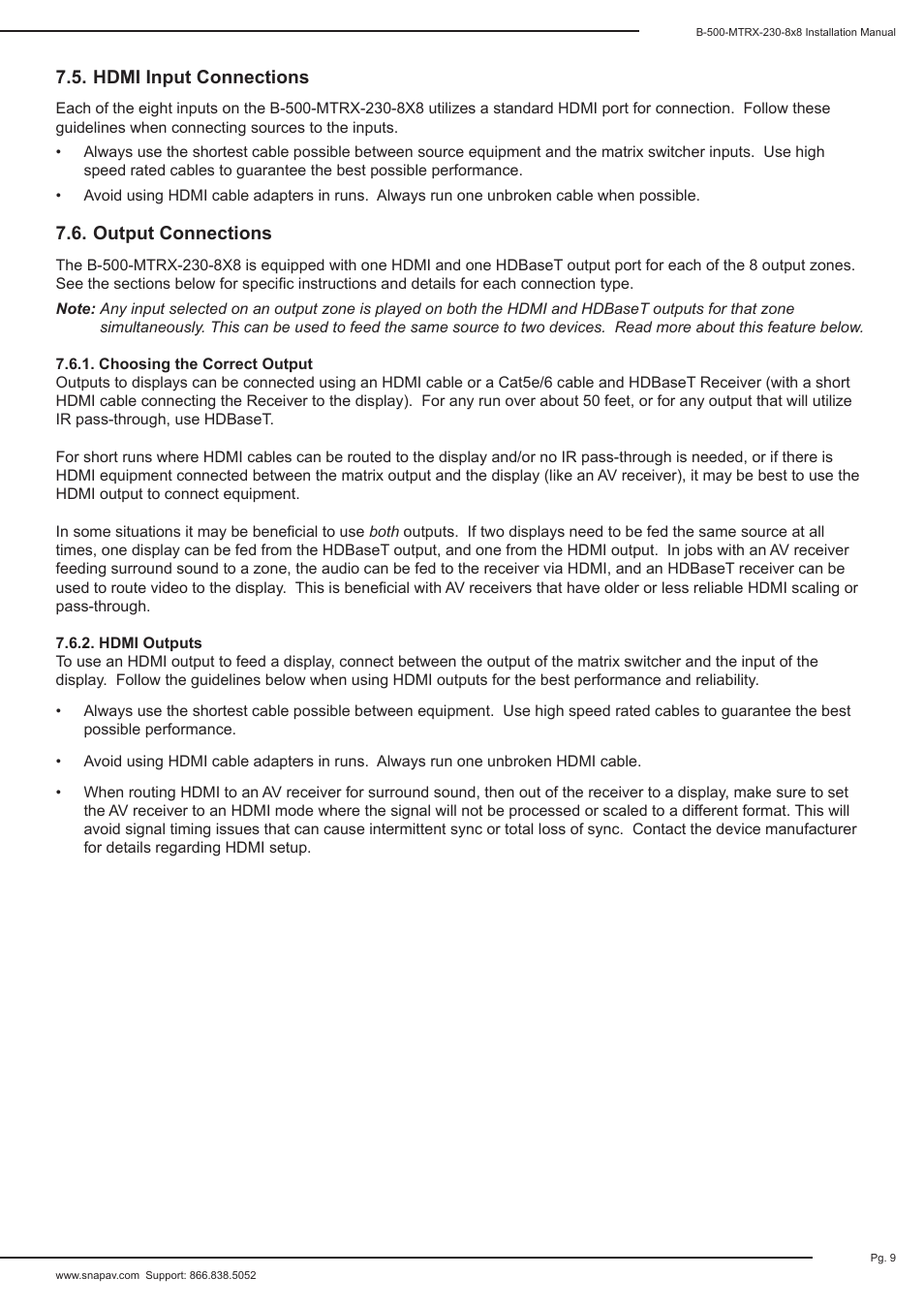 Staub Electronics B-500-MTRX-230-8X8 BINARY - HDMI 8X8 MATRIX SWITCH WITH HDMI AND HDBASET OUTPUTS User Manual | Page 9 / 28