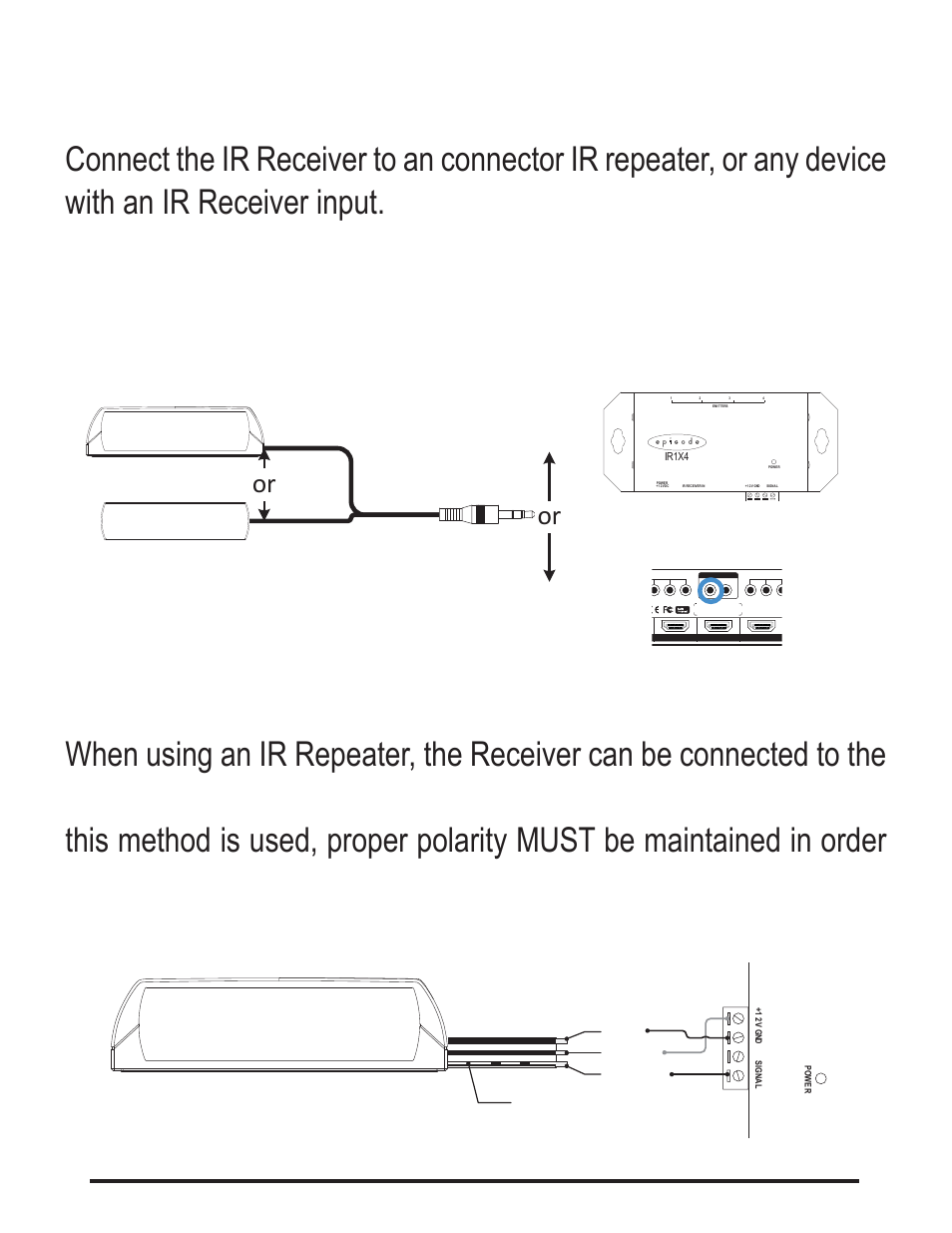 Connections 2.2.1. standard wiring, Ir repeater screw terminals, Ir connection block žƌ | Staub Electronics EE-IR-RCVR-SURFACE EPISODE - ELECTRONICS SURFACE MOUNT PLASMA_LED-PROOF IR SENSOR WITH LED FEEDBACK User Manual | Page 3 / 6