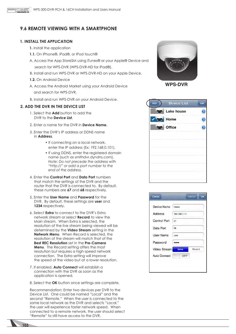 6 remote viewing with a smartphone, Wps-dvr | Staub Electronics WPS-300-DVR-16CH WIREPATH - 16 CHANNEL DVR WITH 1TB HDD User Manual | Page 103 / 115
