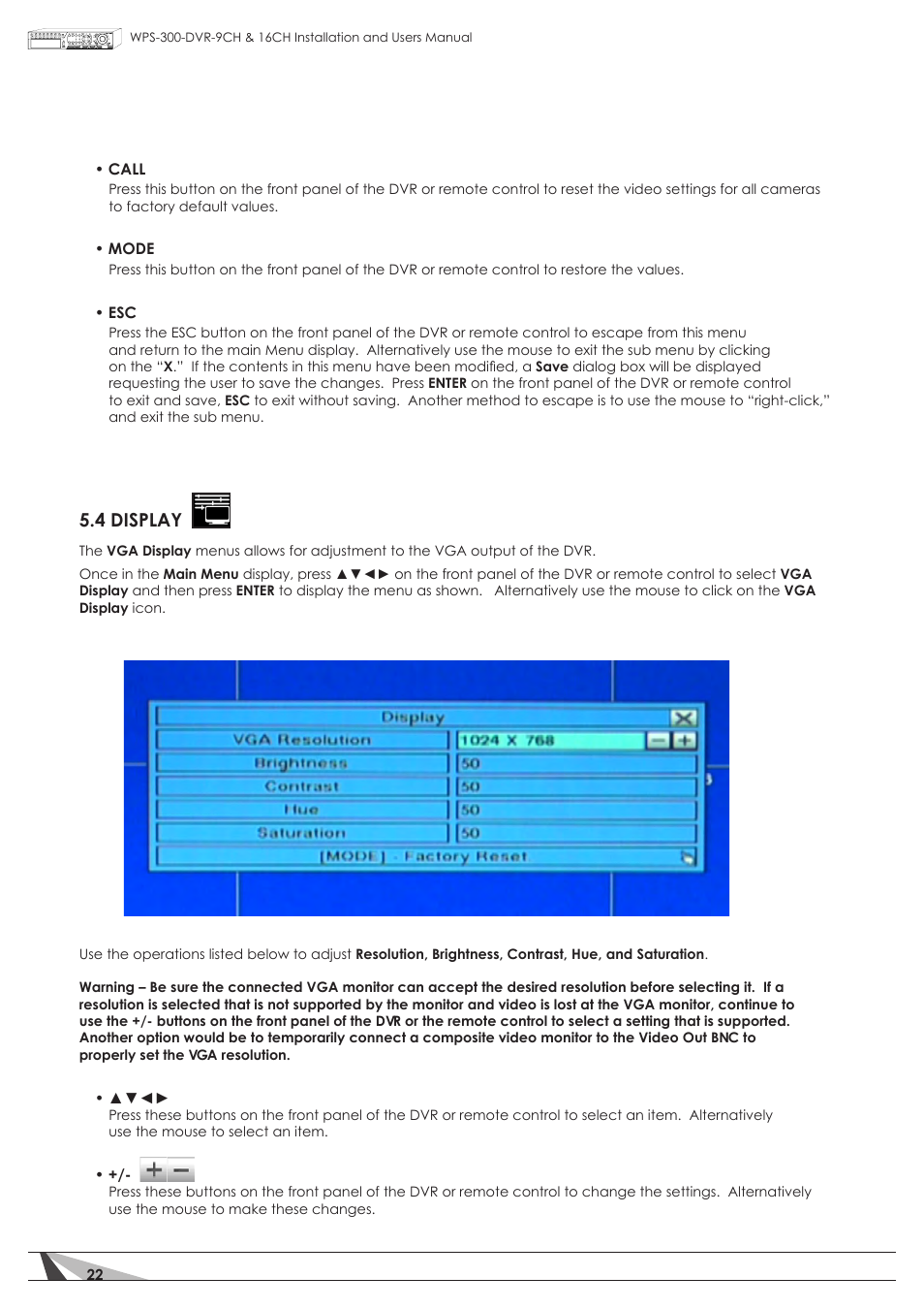 4 display | Staub Electronics WPS-300-DVR-16CH WIREPATH - 16 CHANNEL DVR WITH 1TB HDD User Manual | Page 22 / 115