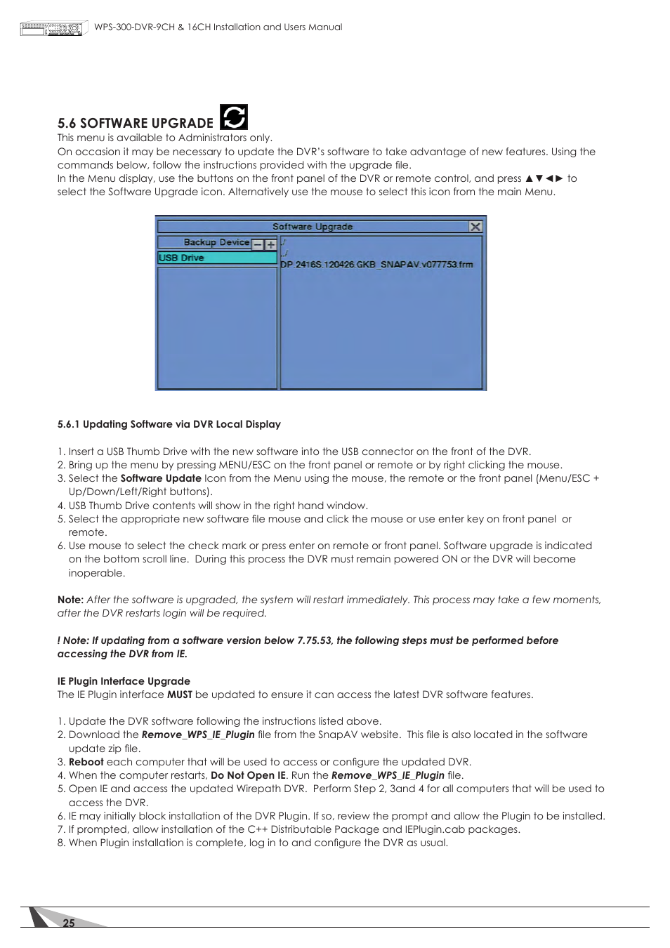 6 software upgrade | Staub Electronics WPS-300-DVR-16CH WIREPATH - 16 CHANNEL DVR WITH 1TB HDD User Manual | Page 25 / 115