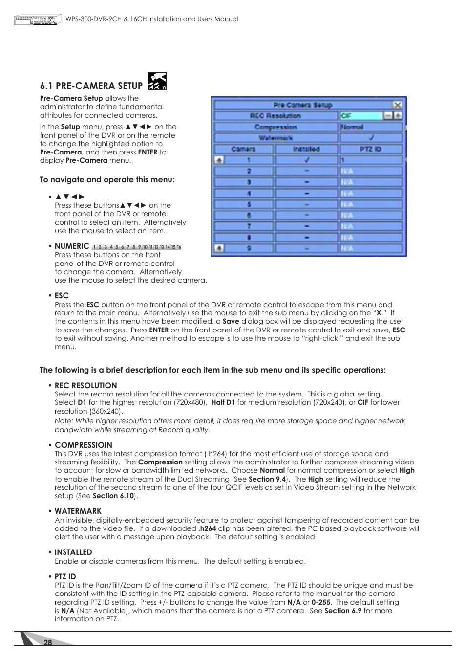 1 pre-camera setup | Staub Electronics WPS-300-DVR-16CH WIREPATH - 16 CHANNEL DVR WITH 1TB HDD User Manual | Page 28 / 115