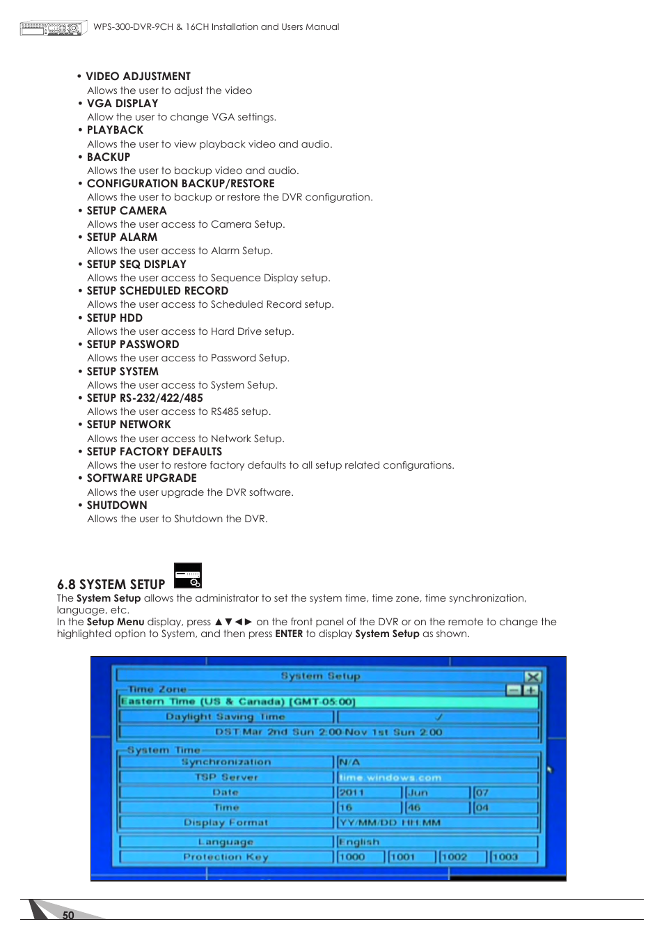 8 system setup | Staub Electronics WPS-300-DVR-16CH WIREPATH - 16 CHANNEL DVR WITH 1TB HDD User Manual | Page 50 / 115