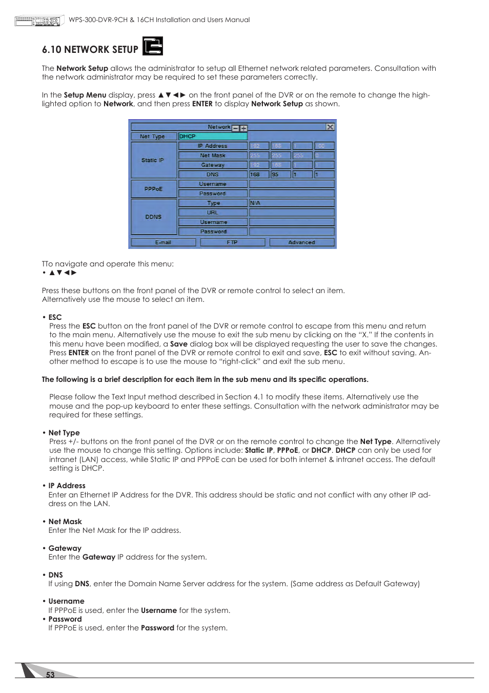 10 network setup | Staub Electronics WPS-300-DVR-16CH WIREPATH - 16 CHANNEL DVR WITH 1TB HDD User Manual | Page 53 / 115