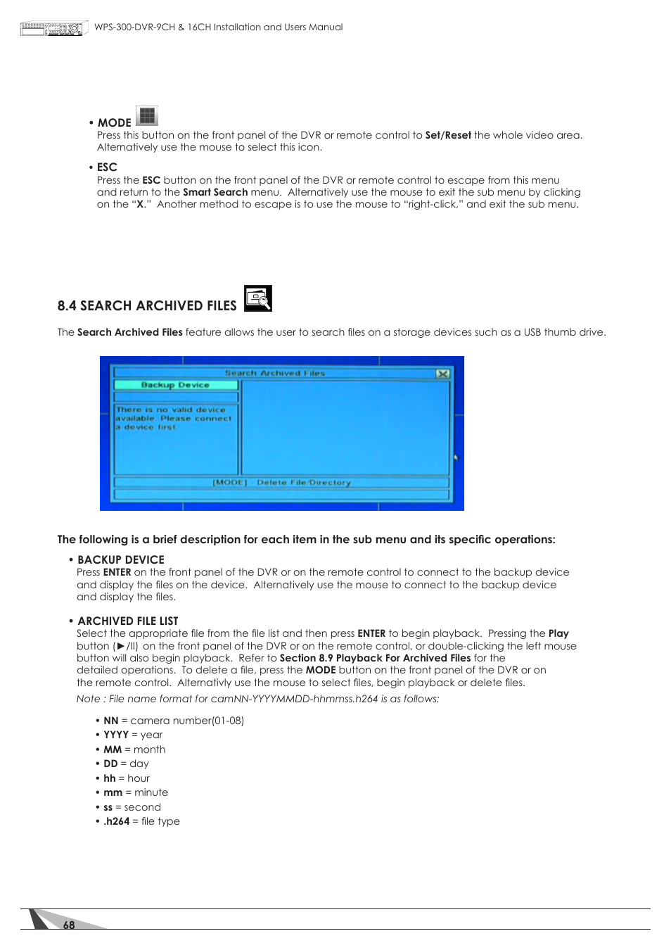 4 search archived files | Staub Electronics WPS-300-DVR-16CH WIREPATH - 16 CHANNEL DVR WITH 1TB HDD User Manual | Page 68 / 115