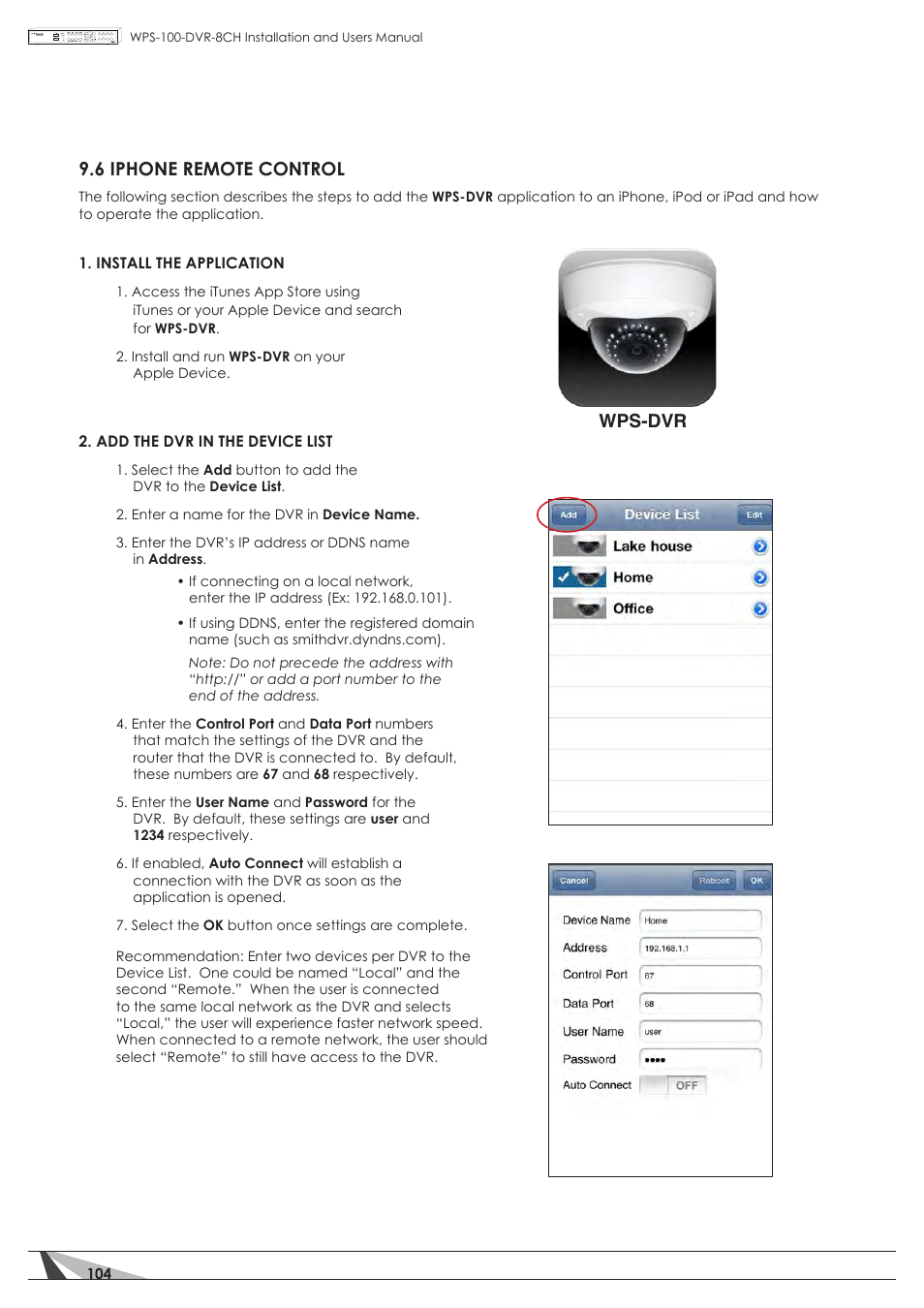 6 iphone remote control, Wps-dvr | Staub Electronics WPS-100-DVR-8CH WIREPATH - 8 CHANNEL DVR W_500GB HDD User Manual | Page 104 / 115