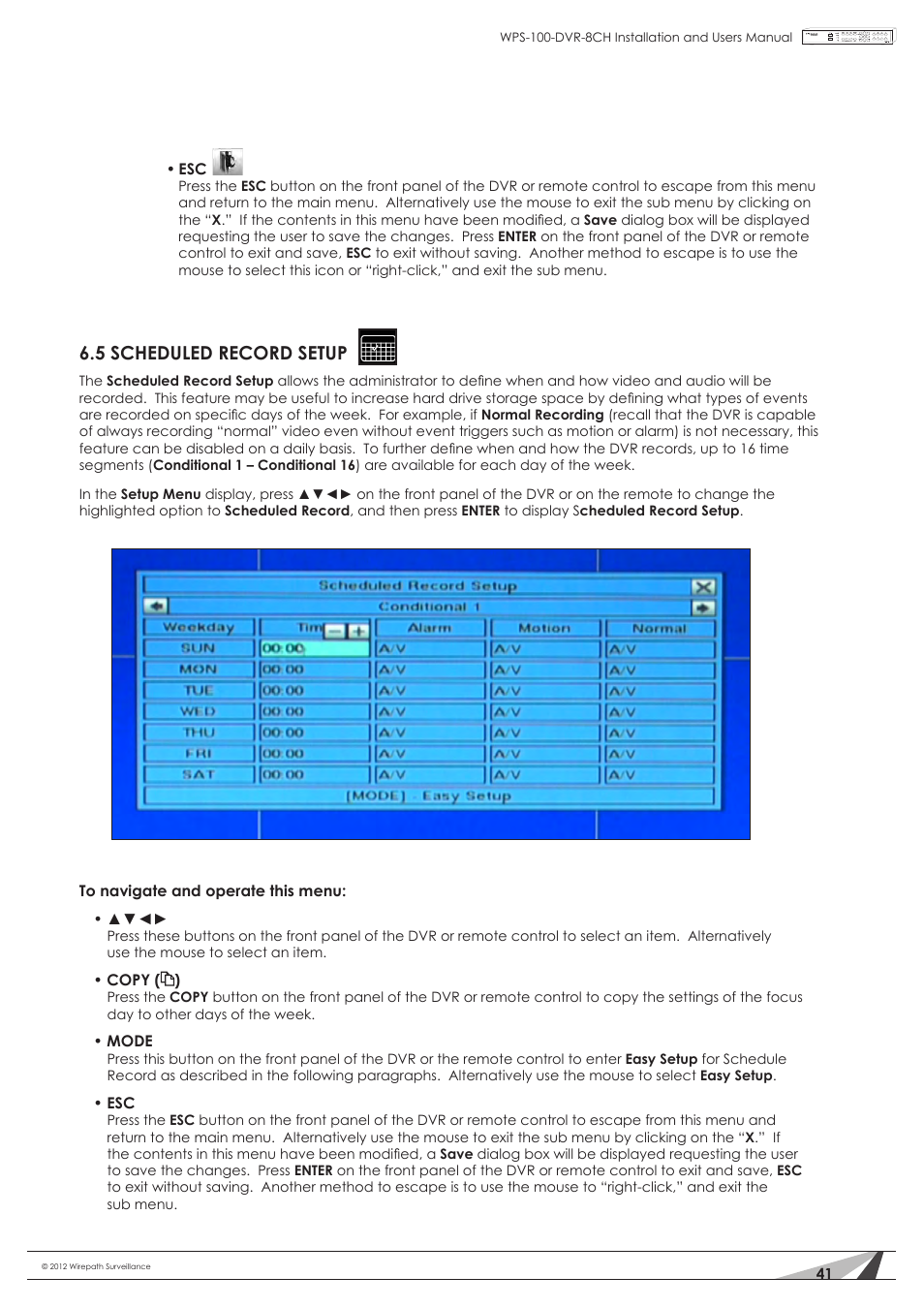 5 scheduled record setup | Staub Electronics WPS-100-DVR-8CH WIREPATH - 8 CHANNEL DVR W_500GB HDD User Manual | Page 41 / 115