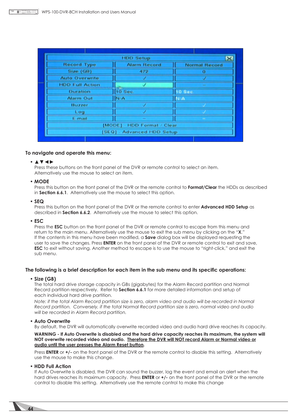 Staub Electronics WPS-100-DVR-8CH WIREPATH - 8 CHANNEL DVR W_500GB HDD User Manual | Page 44 / 115