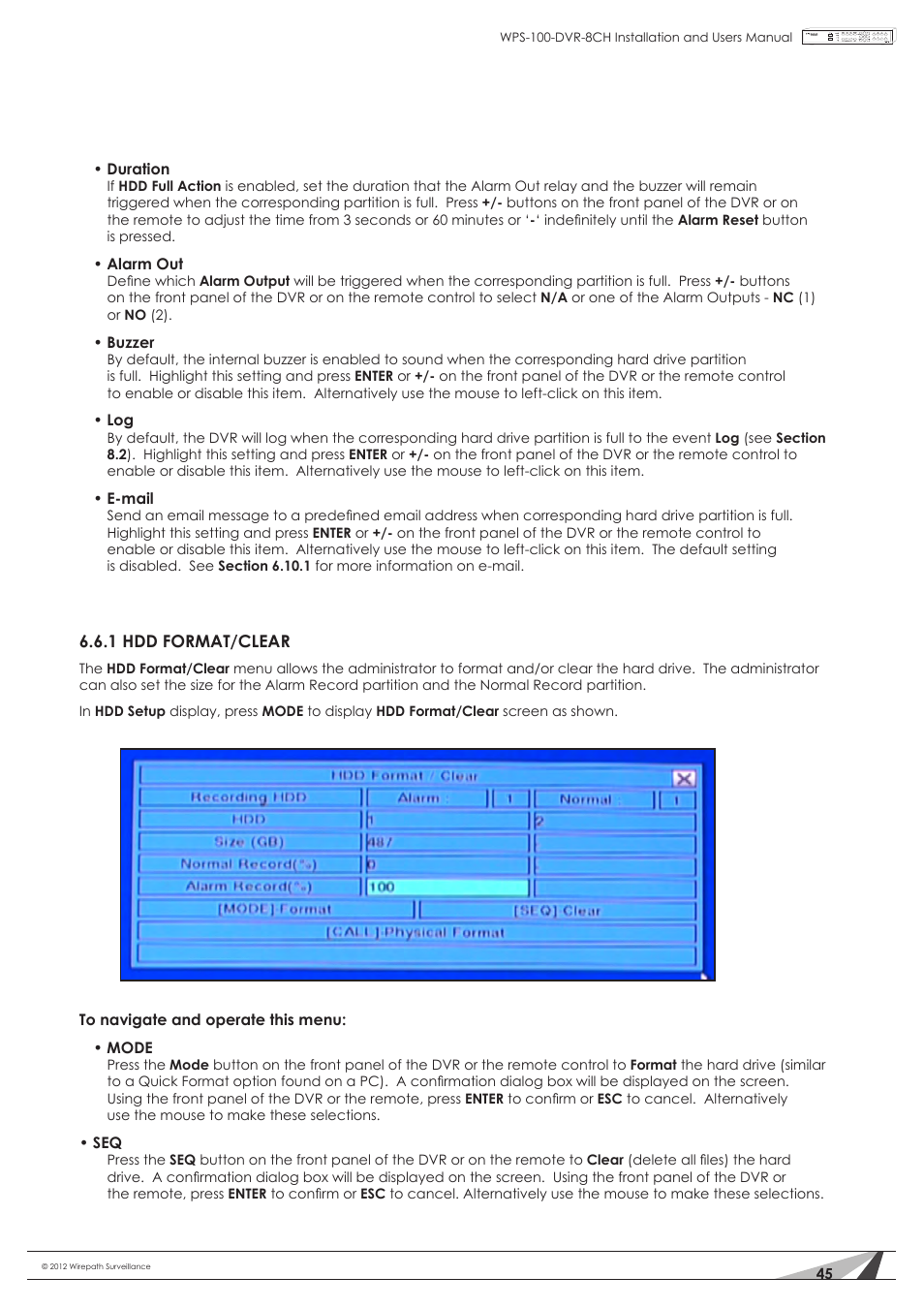 Staub Electronics WPS-100-DVR-8CH WIREPATH - 8 CHANNEL DVR W_500GB HDD User Manual | Page 45 / 115