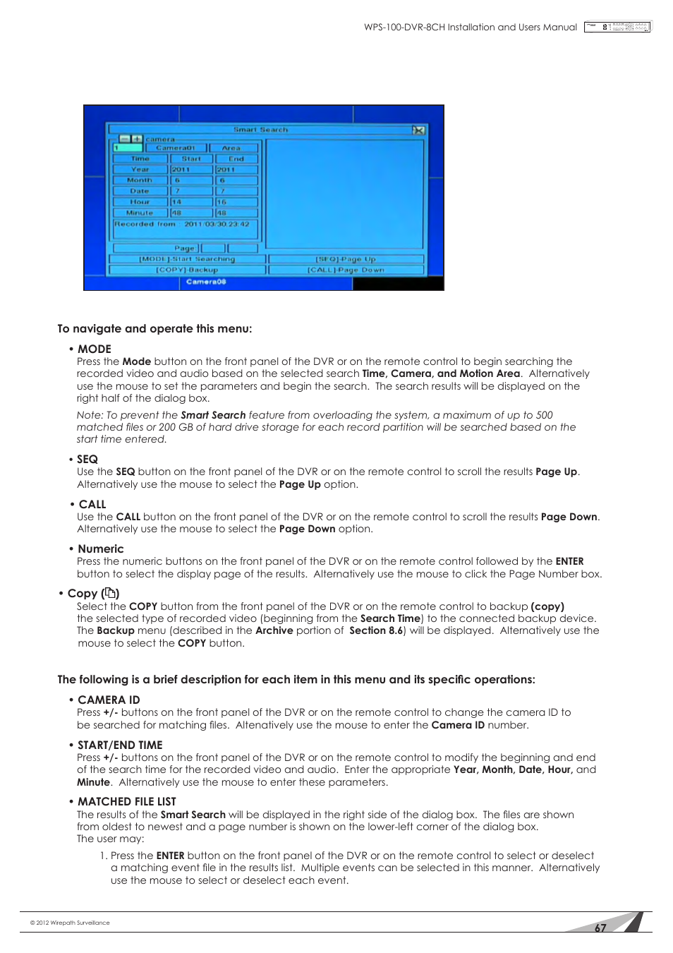 Staub Electronics WPS-100-DVR-8CH WIREPATH - 8 CHANNEL DVR W_500GB HDD User Manual | Page 67 / 115