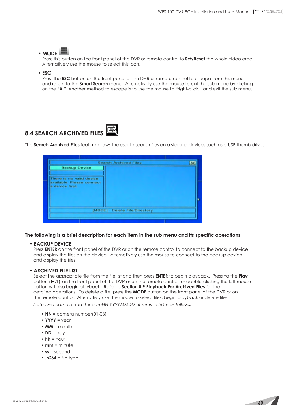 4 search archived files | Staub Electronics WPS-100-DVR-8CH WIREPATH - 8 CHANNEL DVR W_500GB HDD User Manual | Page 69 / 115