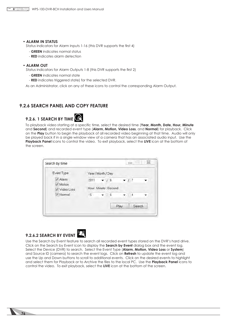 6 search panel and copy feature | Staub Electronics WPS-100-DVR-8CH WIREPATH - 8 CHANNEL DVR W_500GB HDD User Manual | Page 76 / 115