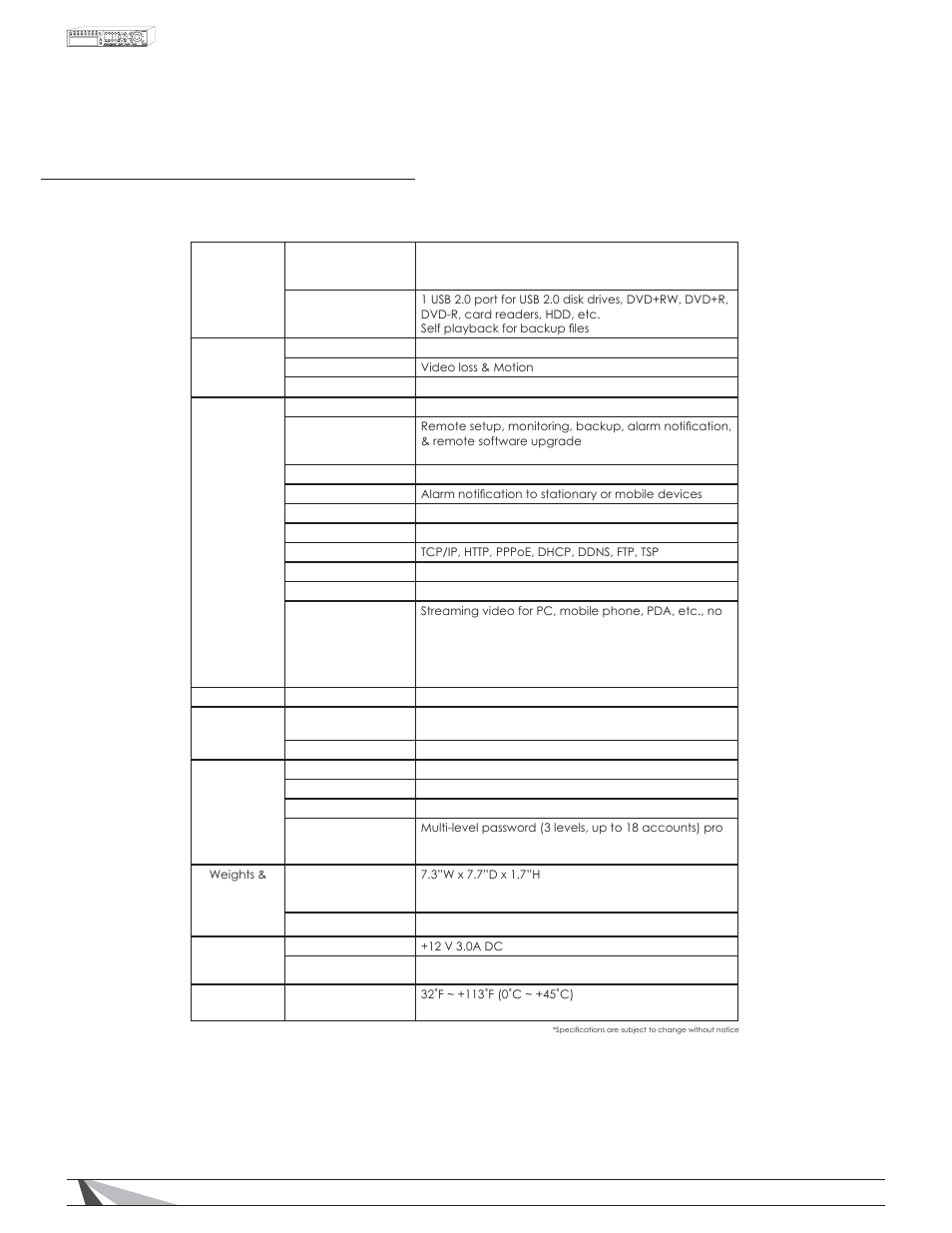 Appendix a – specifications | Staub Electronics WPS-100-DVR-4CH WIREPATH - 4 CHANNEL DVR W_500GB HDD User Manual | Page 81 / 84