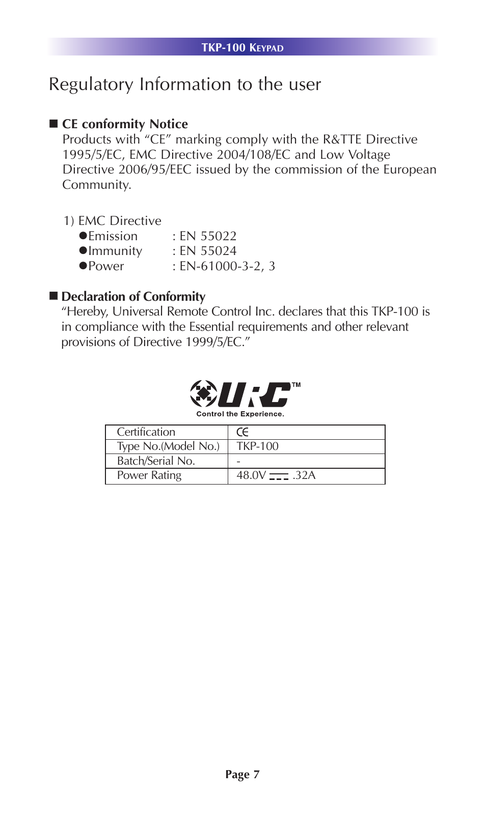 Regulatory information to the user | Staub Electronics TKP-100 URC - IN WALL NETWORK KEYPAD User Manual | Page 10 / 12