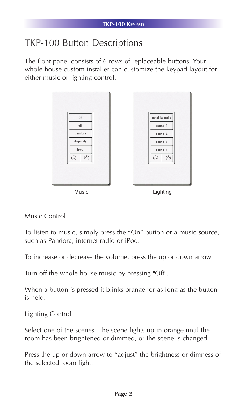 Tkp-100 button descriptions | Staub Electronics TKP-100 URC - IN WALL NETWORK KEYPAD User Manual | Page 5 / 12