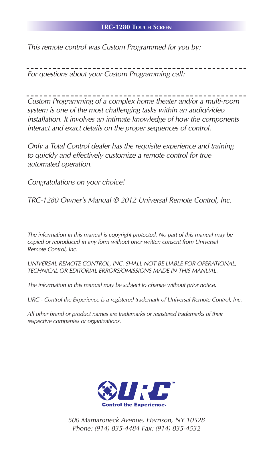 Staub Electronics TRC-1280 URC - TOTAL CONTROL 2 WAY TEXT FEEDBACK REMOTE W_OLED INTERFACE User Manual | Page 2 / 20