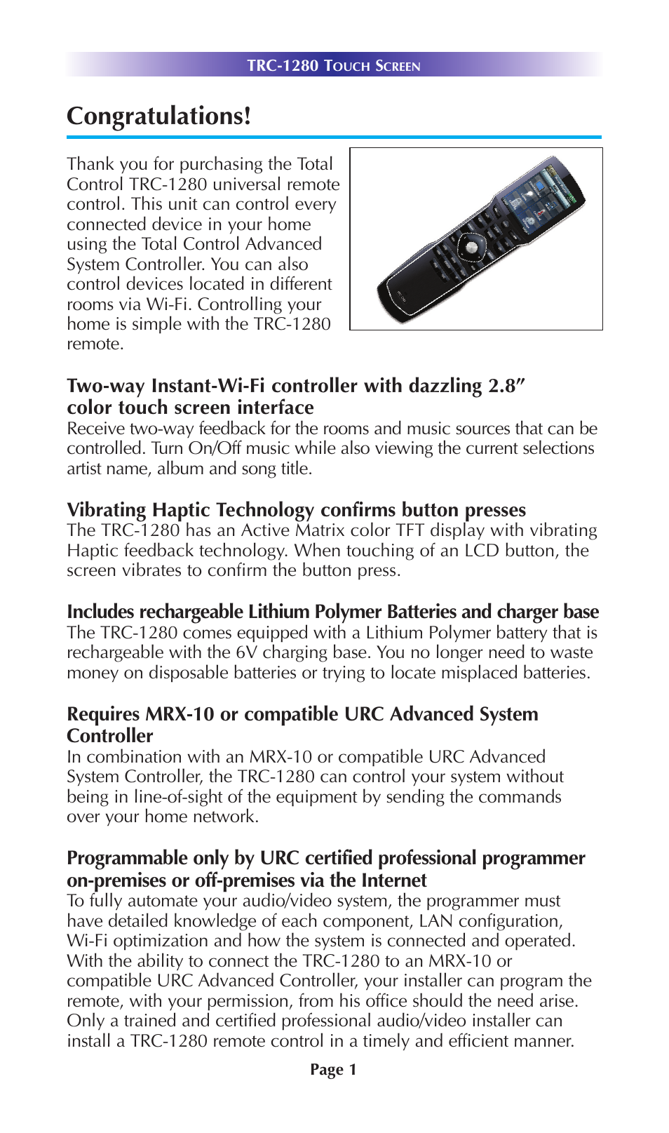 Staub Electronics TRC-1280 URC - TOTAL CONTROL 2 WAY TEXT FEEDBACK REMOTE W_OLED INTERFACE User Manual | Page 4 / 20