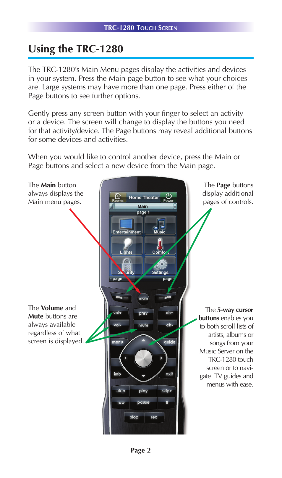 Using the trc-1280 | Staub Electronics TRC-1280 URC - TOTAL CONTROL 2 WAY TEXT FEEDBACK REMOTE W_OLED INTERFACE User Manual | Page 5 / 20