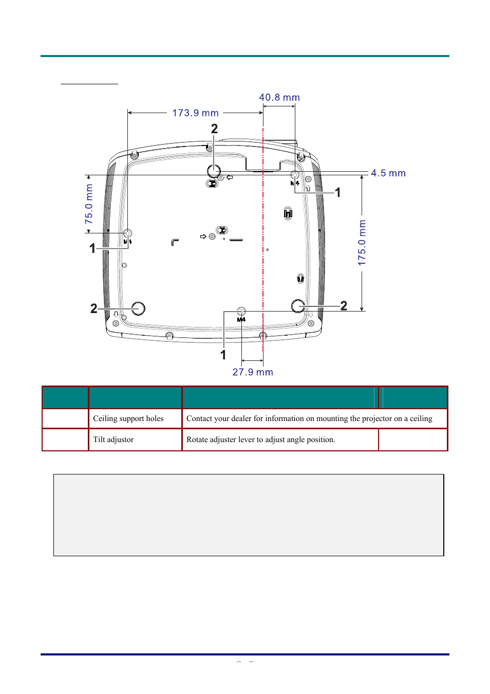 Bottom view | Staub Electronics D803-3D VIVITEK - 3D DIGITAL PROJECTOR (3600 LUMENS) User Manual | Page 13 / 59