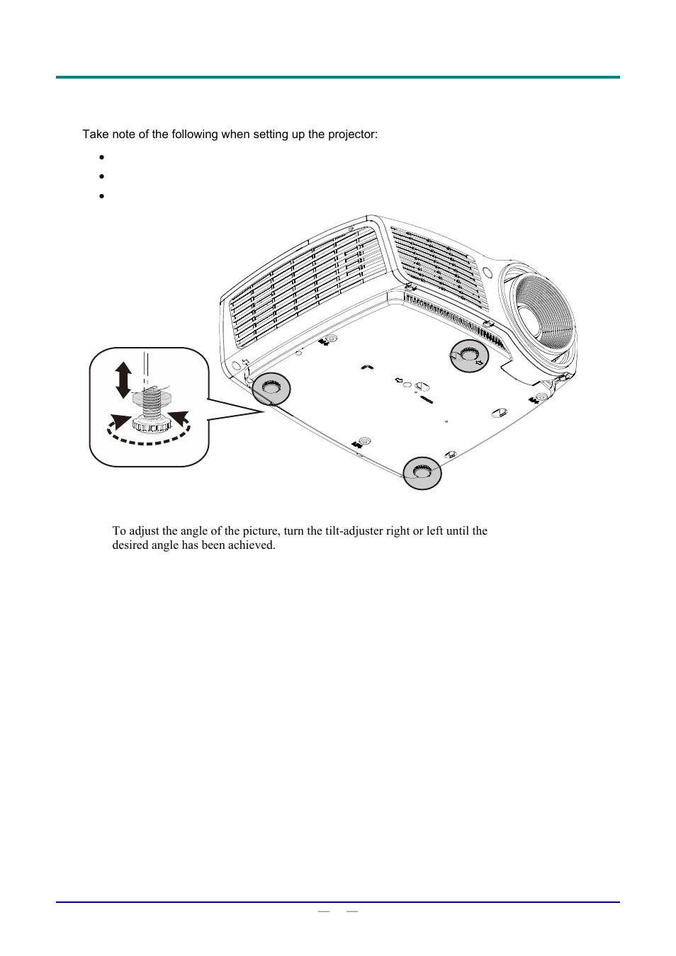 Adjusting the projector level, Djusting the, Rojector | Evel | Staub Electronics D803-3D VIVITEK - 3D DIGITAL PROJECTOR (3600 LUMENS) User Manual | Page 22 / 59