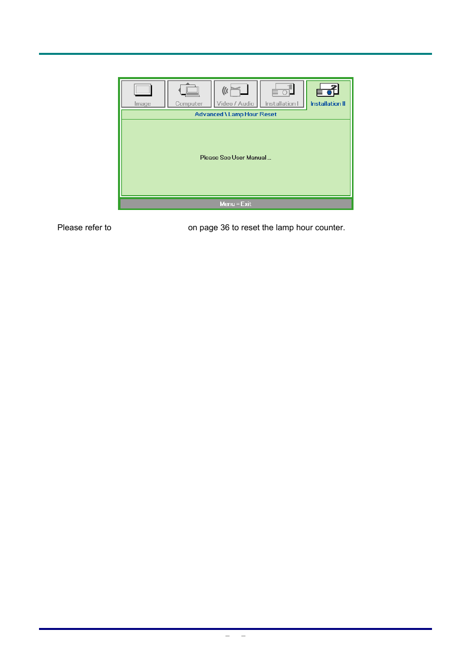 Lamp hour reset, 31 fo | Staub Electronics D803-3D VIVITEK - 3D DIGITAL PROJECTOR (3600 LUMENS) User Manual | Page 39 / 59