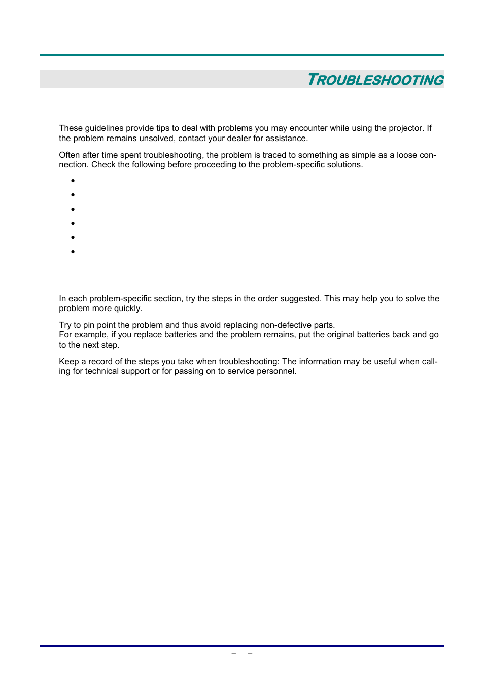 Troubleshooting, Common problems and solutions, Tips for troubleshooting | Ommon problems and solutions, Ips for, Roubleshooting | Staub Electronics D803-3D VIVITEK - 3D DIGITAL PROJECTOR (3600 LUMENS) User Manual | Page 47 / 59