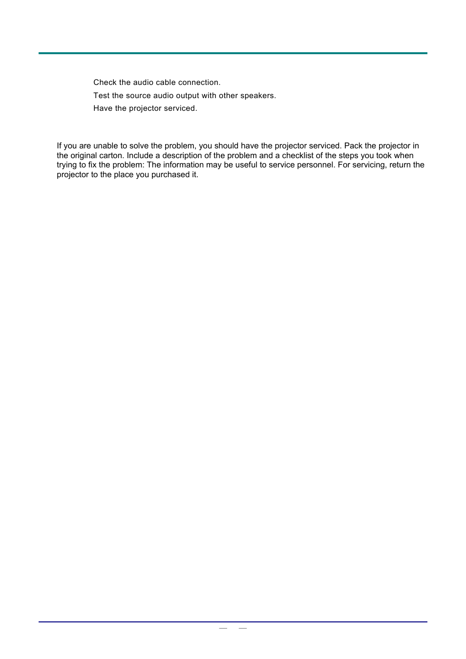 Having the projector serviced, Aving the, Rojector | Erviced | Staub Electronics D803-3D VIVITEK - 3D DIGITAL PROJECTOR (3600 LUMENS) User Manual | Page 50 / 59
