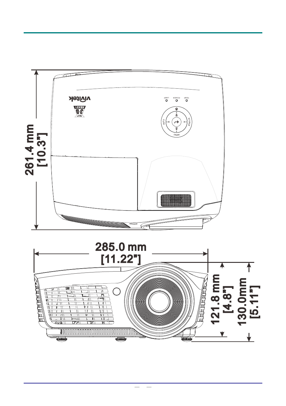 Projector dimensions, Rojector, Imensions | Dlp projector—user’s manual | Staub Electronics D803-3D VIVITEK - 3D DIGITAL PROJECTOR (3600 LUMENS) User Manual | Page 58 / 59