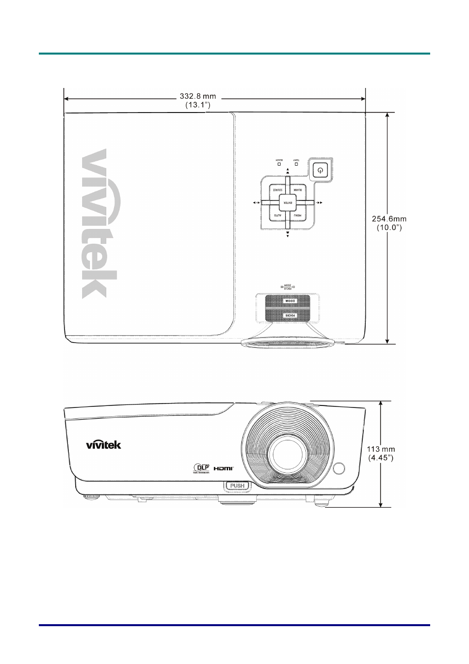 Projector dimensions, Rojector, Imensions | Staub Electronics D963HD VIVITEK - 1080P MULTIMEDIA PROJECTOR (4500 LUMENS) User Manual | Page 57 / 59