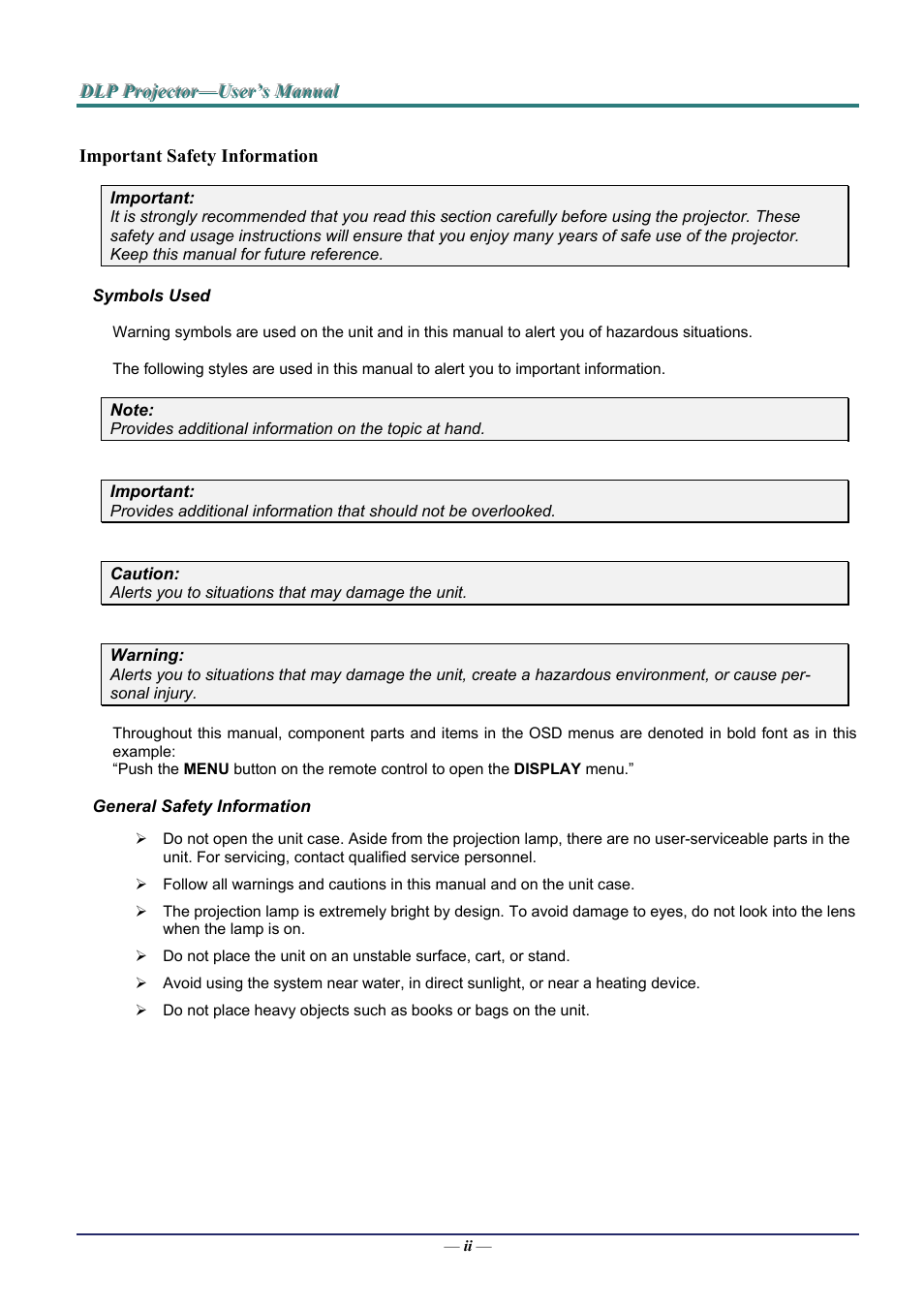 Staub Electronics H5085 VIVITEK - 1080P HOME THEATRE PROJECTOR (1800 LUMENS) User Manual | Page 2 / 56
