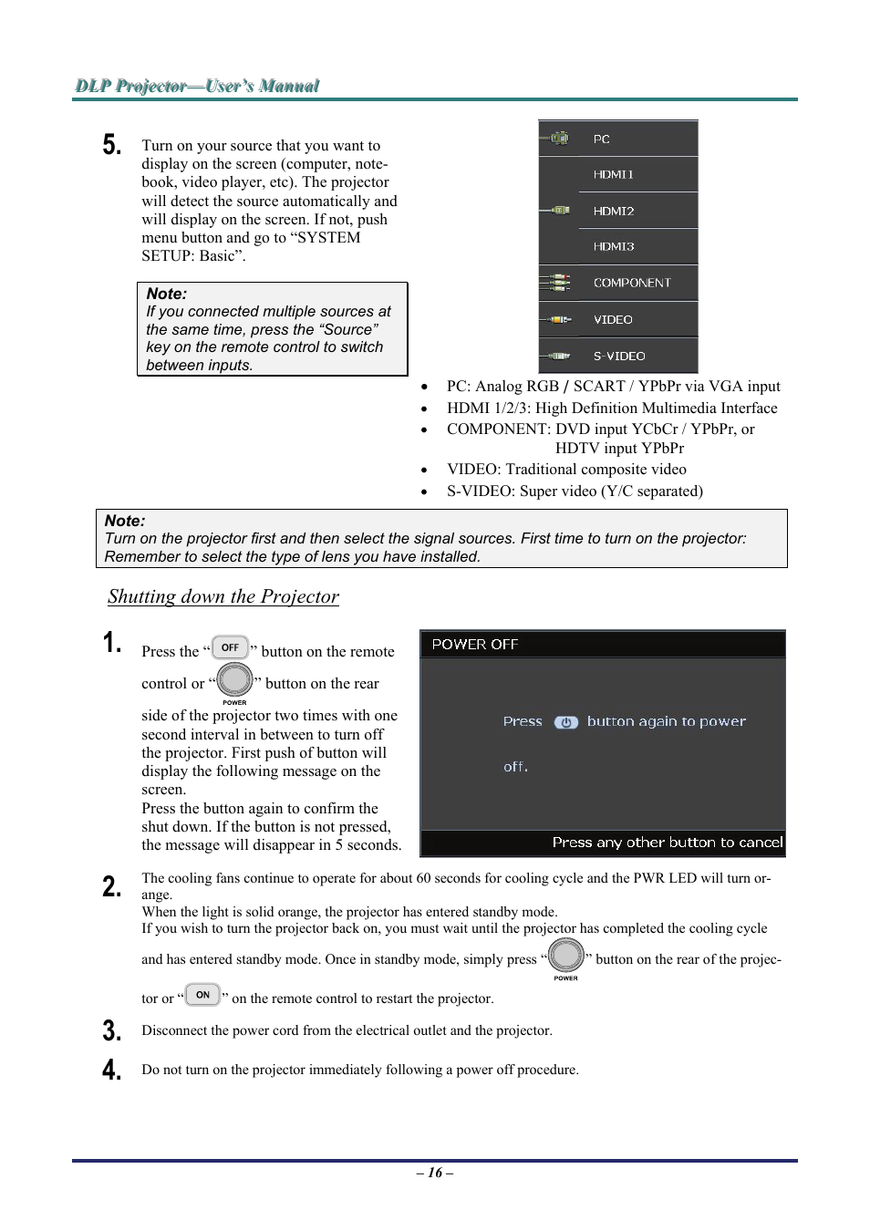 Shutting down the projector | Staub Electronics H5085 VIVITEK - 1080P HOME THEATRE PROJECTOR (1800 LUMENS) User Manual | Page 22 / 56