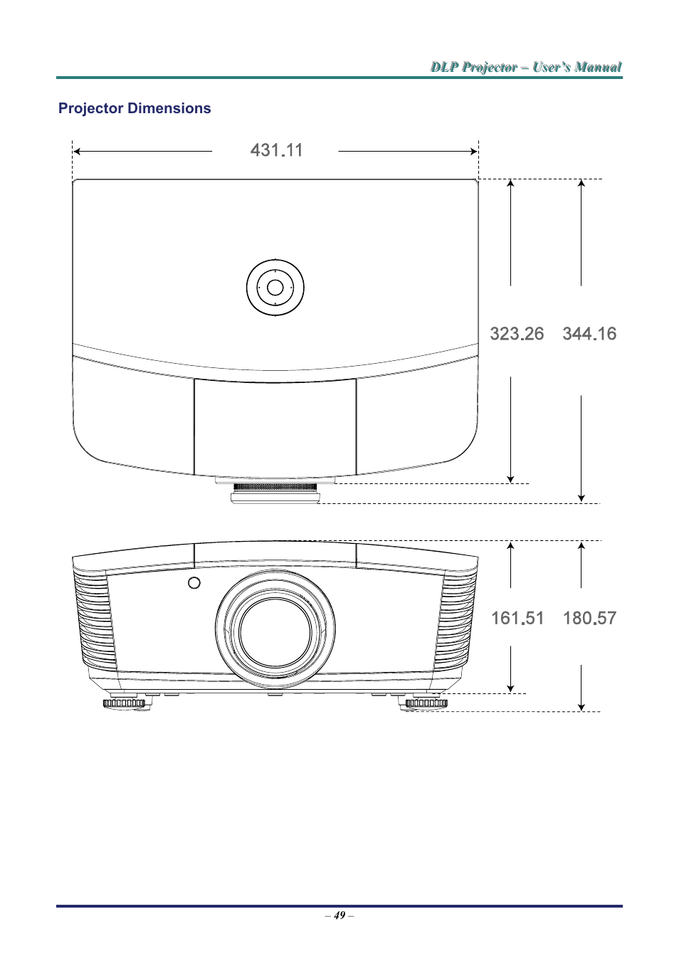 Projector dimensions, Rojector, Imensions | Staub Electronics H5085 VIVITEK - 1080P HOME THEATRE PROJECTOR (1800 LUMENS) User Manual | Page 55 / 56