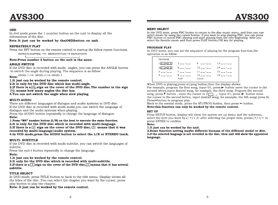 页 10, Avs300 | Staub Electronics AVS300 BOYO DVD PLAYER WITH AM_FM RADIO User Manual | Page 10 / 10