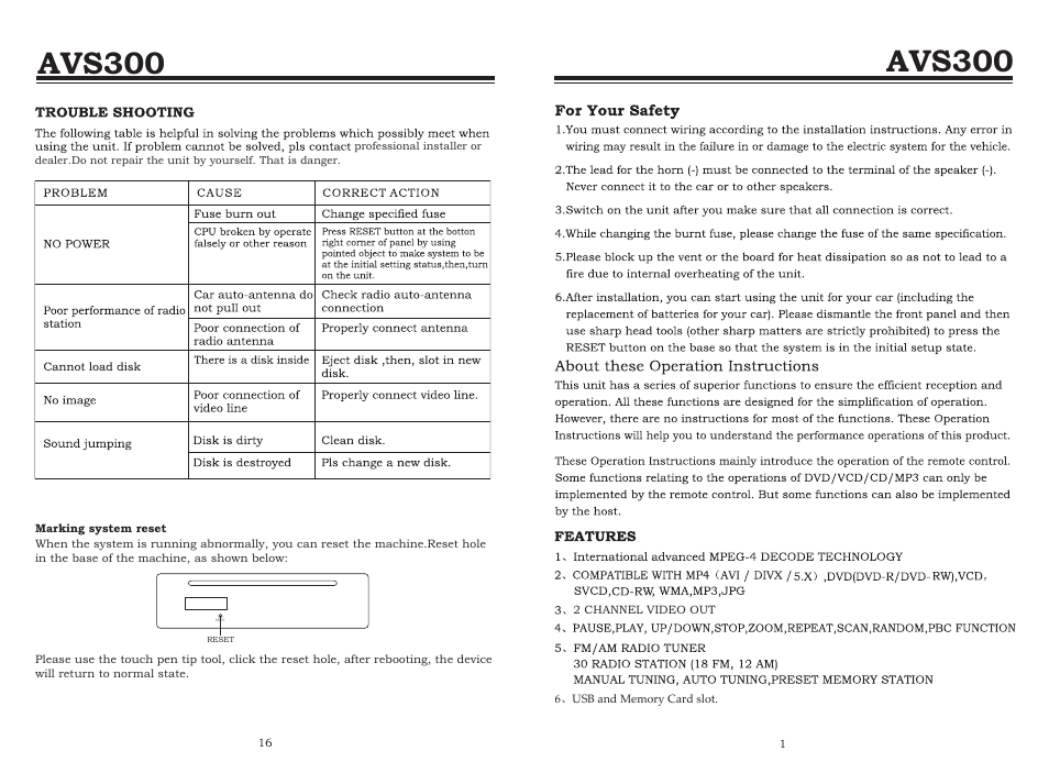 Avs300 | Staub Electronics AVS300 BOYO DVD PLAYER WITH AM_FM RADIO User Manual | Page 3 / 10