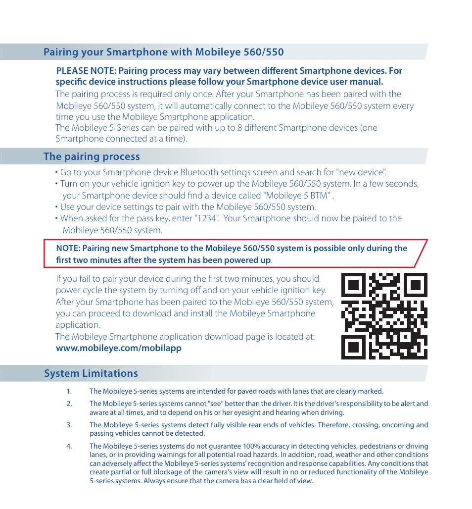 System limitations | Staub Electronics ME-560 MOBILEYE - IMPROVED AFTERMARKET COLLISION PREVENTION SYSTEM W_ IOS SUPPORT User Manual | Page 12 / 100