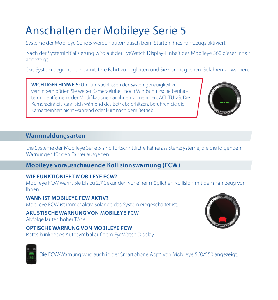 Anschalten der mobileye serie 5 | Staub Electronics ME-560 MOBILEYE - IMPROVED AFTERMARKET COLLISION PREVENTION SYSTEM W_ IOS SUPPORT User Manual | Page 16 / 100