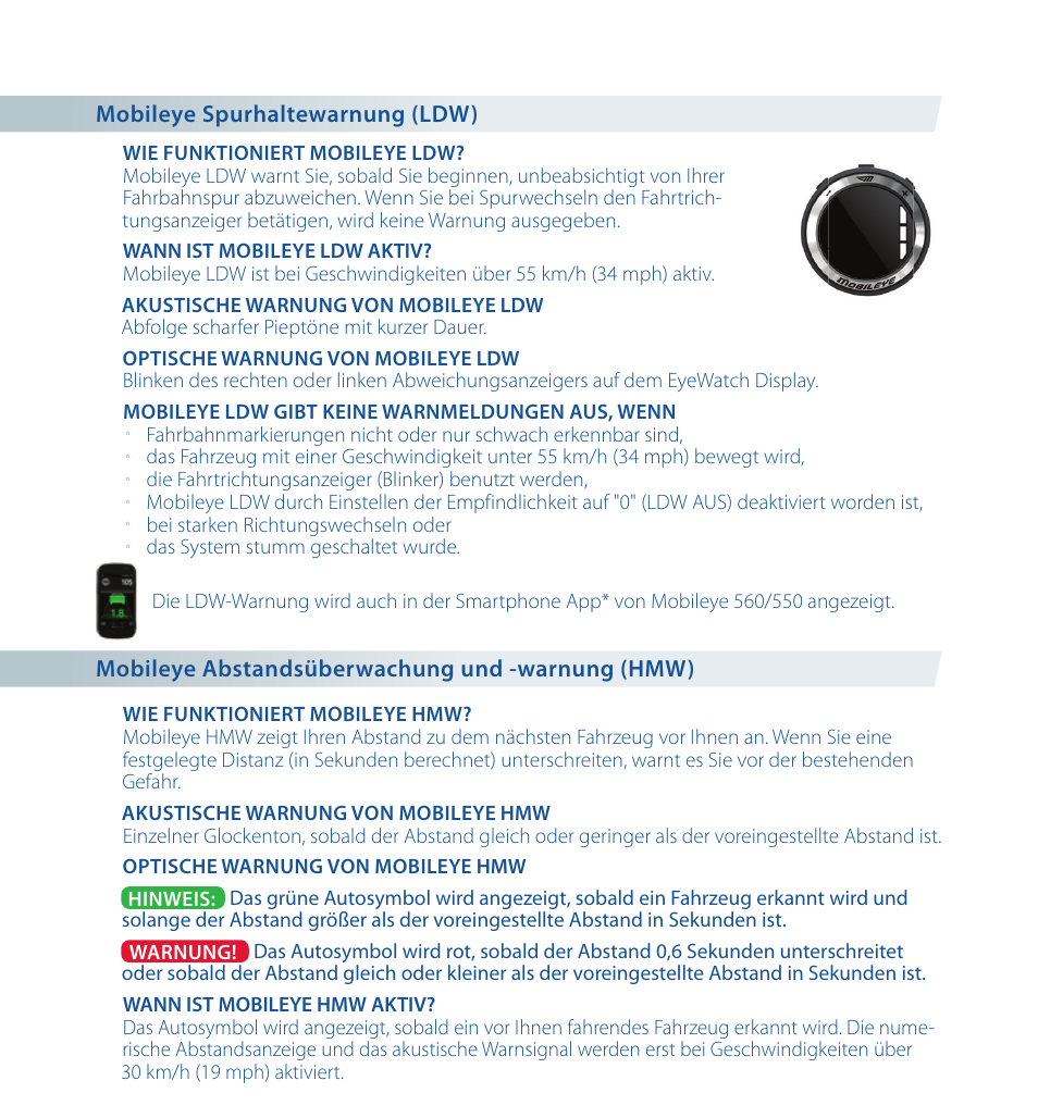 Staub Electronics ME-560 MOBILEYE - IMPROVED AFTERMARKET COLLISION PREVENTION SYSTEM W_ IOS SUPPORT User Manual | Page 18 / 100