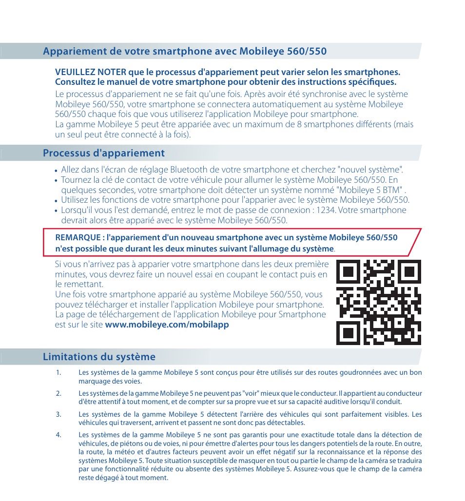 Limitations du système | Staub Electronics ME-560 MOBILEYE - IMPROVED AFTERMARKET COLLISION PREVENTION SYSTEM W_ IOS SUPPORT User Manual | Page 36 / 100
