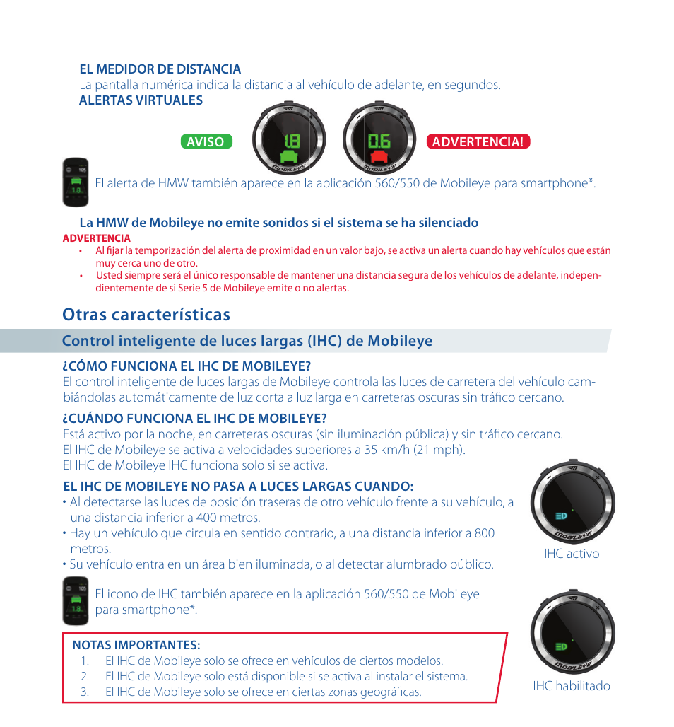 Otras características | Staub Electronics ME-560 MOBILEYE - IMPROVED AFTERMARKET COLLISION PREVENTION SYSTEM W_ IOS SUPPORT User Manual | Page 55 / 100