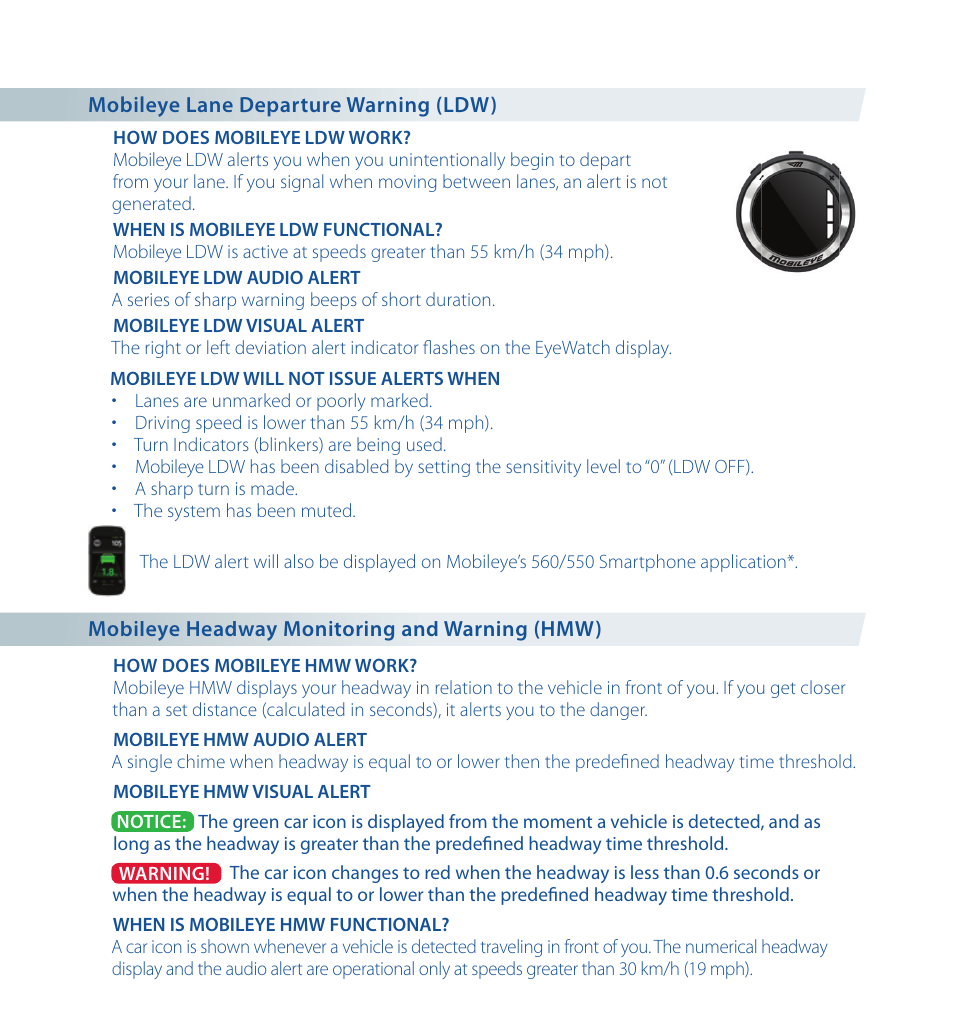 Staub Electronics ME-560 MOBILEYE - IMPROVED AFTERMARKET COLLISION PREVENTION SYSTEM W_ IOS SUPPORT User Manual | Page 6 / 100