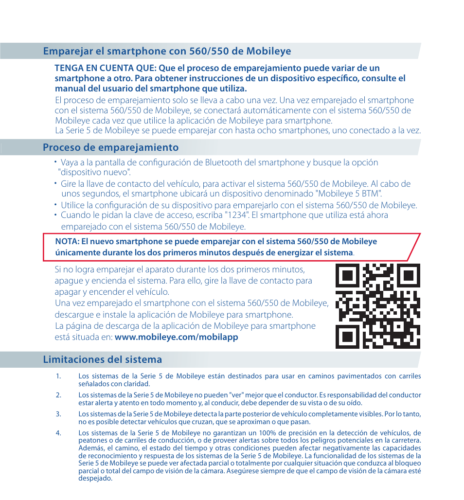 Limitaciones del sistema | Staub Electronics ME-560 MOBILEYE - IMPROVED AFTERMARKET COLLISION PREVENTION SYSTEM W_ IOS SUPPORT User Manual | Page 60 / 100