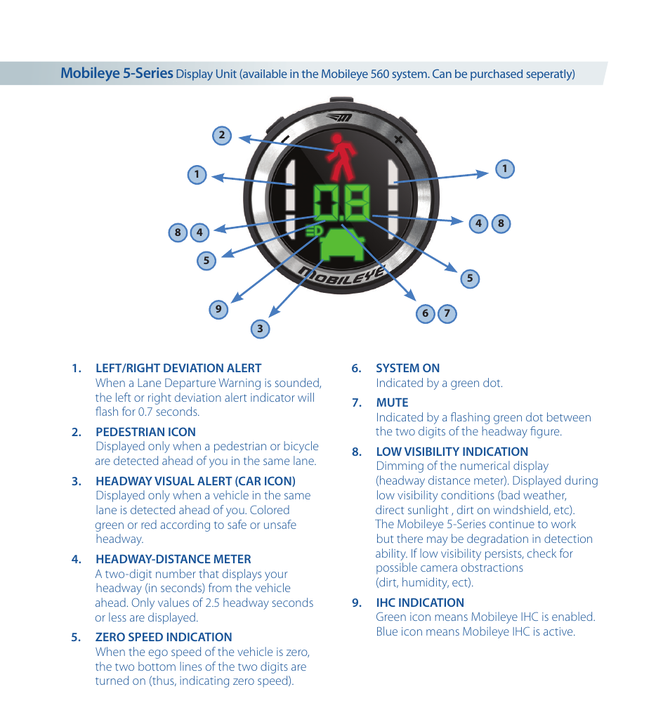 Staub Electronics ME-560 MOBILEYE - IMPROVED AFTERMARKET COLLISION PREVENTION SYSTEM W_ IOS SUPPORT User Manual | Page 9 / 100