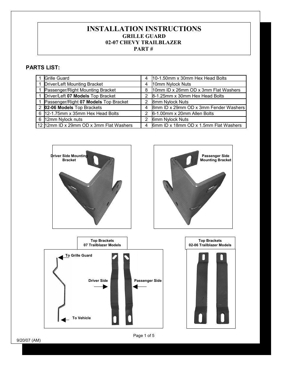 Steelcraft Automotive 50120 GRILL GUARD User Manual | 5 pages