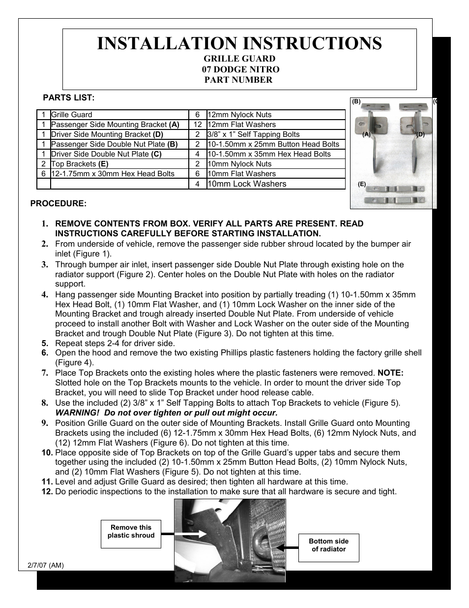 Steelcraft Automotive 52190 GRILL GUARD User Manual | 2 pages